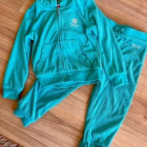 Juicy Couture Teal Velour Joggers & Hoodie Set - Girls